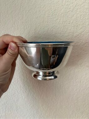 Vintage Towle Silversmiths Footed Silver Plated Blue Enamel Revere Bowl